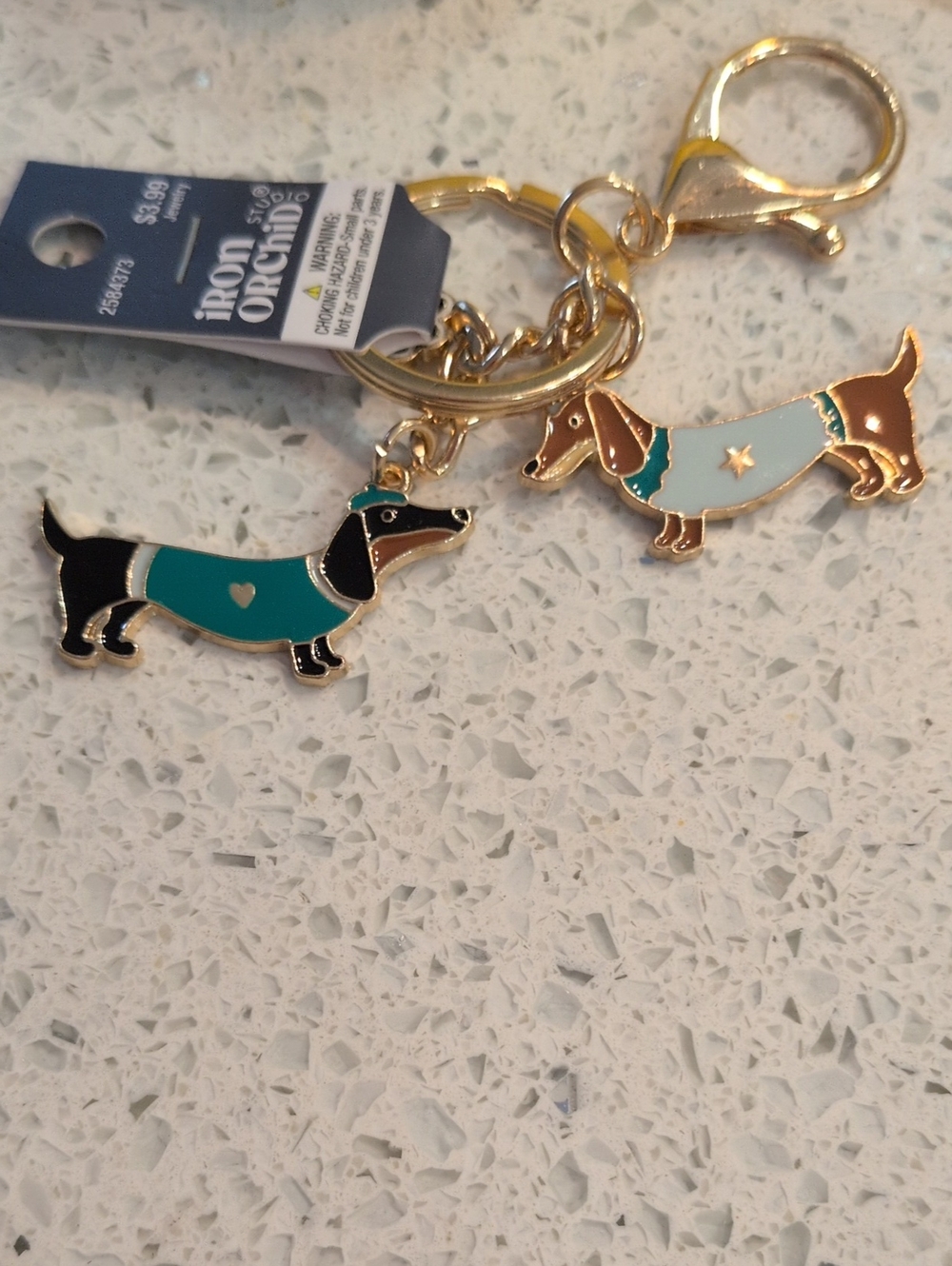 Gold Dachshund Keychain Set